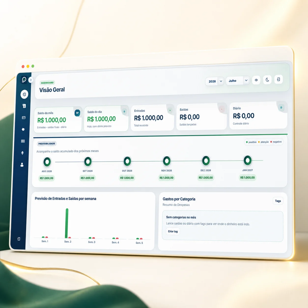 Dashboard do Web App Fin. Sou Proposital